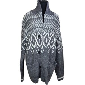 Simons Mens Gray and White Wool Blend Shawl Cardigan Sweater Size L